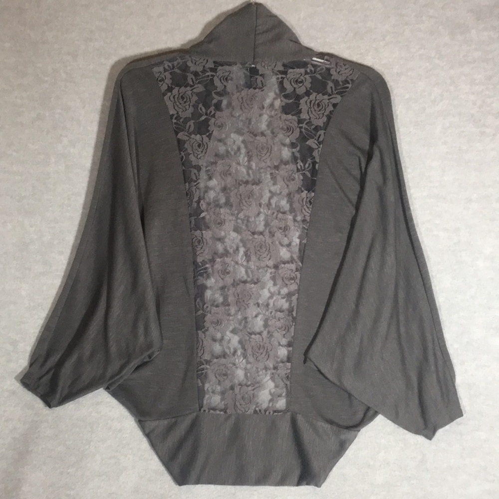 WET SEAL Cocoon Style Stretch Knit Top with Lace Back Insert & Batwing Sleeves